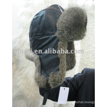 Rabbit fur hat with pig leather winter fur hat